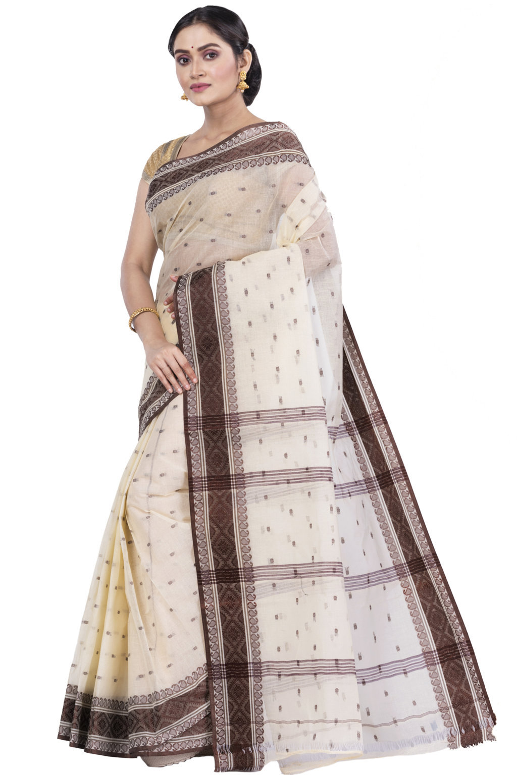 Brown Pure Cotton Boysko_Tant Tant Saree (844)